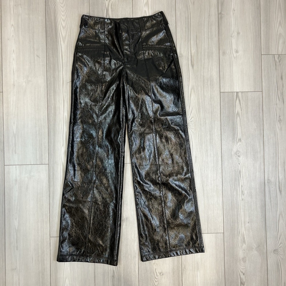 Free People Star Crossed Lovers Straight Vegan Faux Leather Pants- Black - 4